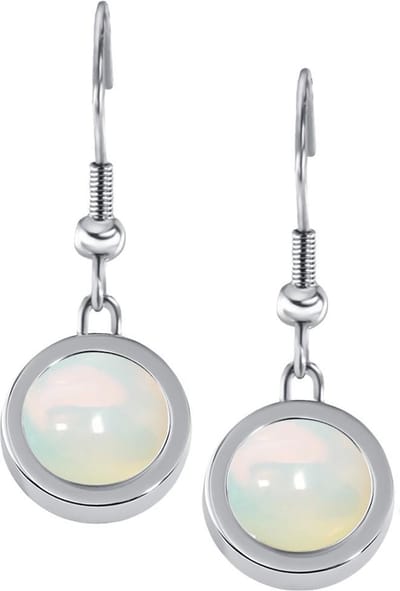 Quiges Dames Oorbellen RVS Zilverkleurig met Opaal Mini Coins - ECOS363