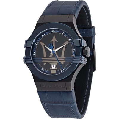 Maserati Potenza Zwart Blauw Leer Heren Analoog Kwarts R8851108007 zwart