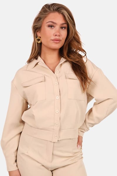 Getdrezzed Jasje - Maat: XS - Kort jasje met knoopsluiting beige