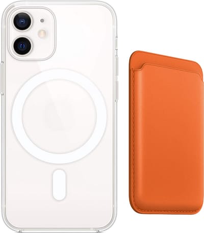 Stravo Clear Hoesje met magnetic Wallet Card Holder - Geschikt voor iPhone 12 - Beschermhoes met magnetische leren kaarthouder wallet – Ondersteunt draadloos opladen - Oranje
