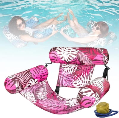 Opblaasbare zwembadligstoel voor volwassenen - Verstelbare rugleuning - Met opblaaspomp - Draagvermogen 80kg - Stevig en draagbaar waterbed - Roze