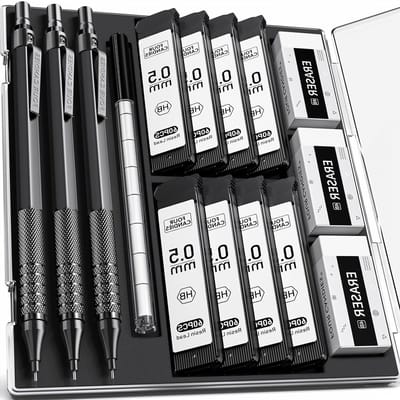 Mechanisch Potlood Set 0.5 mm met Etui, Metaal Tekenpotlood, 8 Vullingen, HB Navullingen en 3 Gummen voor Precisiewerk en Creatief Tekenen