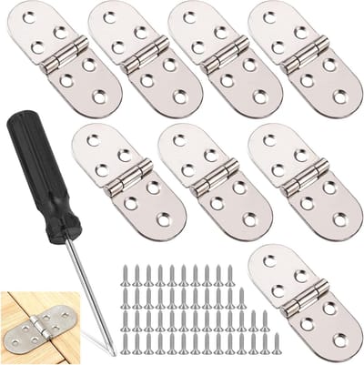 SnelShoppen - 8 Stuks RVS Schroef Scharnier, 180° Vouwscharnier voor Opklaptafel, Kast, Houten Platen, Meubels met Schroeven en Schroevendraaier