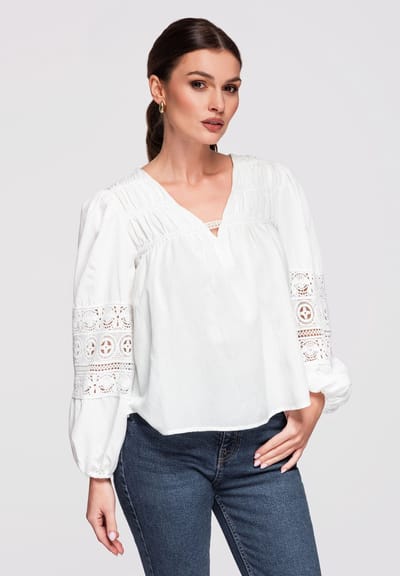 OMBRE Blouse - Loose Fit - Katoen - Lange Mouw Wit S