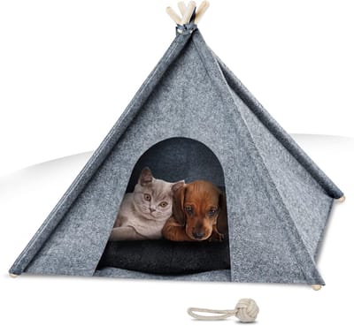 DYNA® Kattentent - Huisdier tent - Dierenhuis Met Anti-mijt Overtrek - Grijs - ‎60cm x 60cm x 45cm