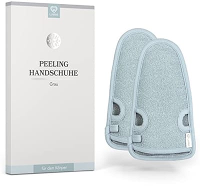 Scrubhandschoen Set voor Lichaam en Gezicht - 2-delige Hamam Scrubhandschoenen met Bonus Scrubgids en 2 Zuignappen - Grijs