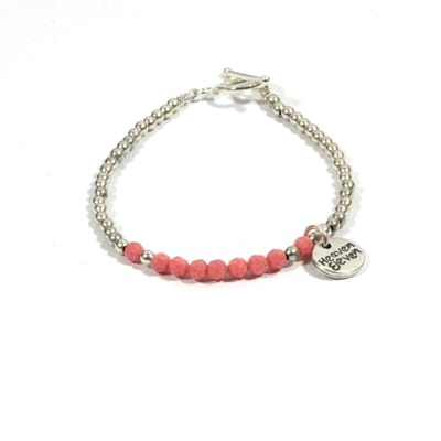 Heaven Eleven - dames armband - Ibiza - Edelstaal RVS kralen 4mm - pink glas - 18cm
