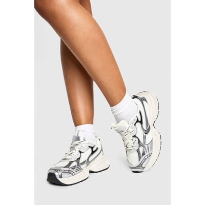 boohoo Dames Chunky Sports Trainers | Silver | Maat: 3
