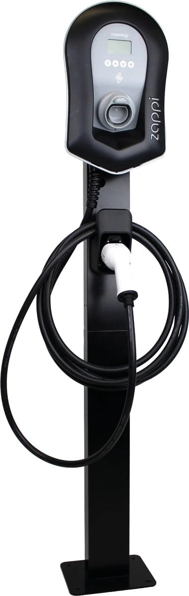Myenergi Zappi V2.1 Montagepaal - voor 2 Laadpalen - Dubbele bevestingspaal voor Myenergi Zappi V2.1 Laadpalen - Inclusief 2x Stekkerhouder - Metaal - Zwart