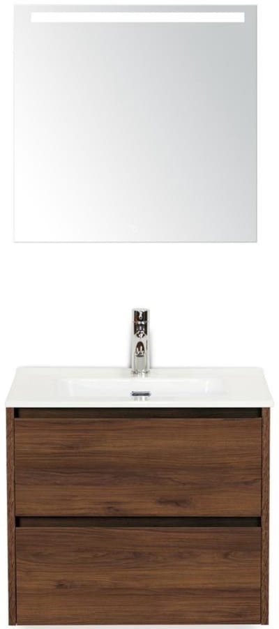 Dante Badmeubelset 60 cm - Walnoot - Keramische Wastafel Wit Cover met Sence Spiegel