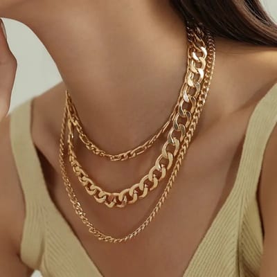 Livano Ketting - Dames - Staal - Nep zilver - Met Hanger - 3 Stuks - Nep Goud