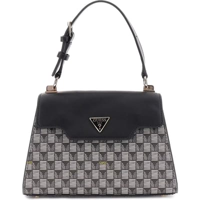 GUESS Handtas Schoudertas G Wave Top Handle Flap Black Logo Zwart