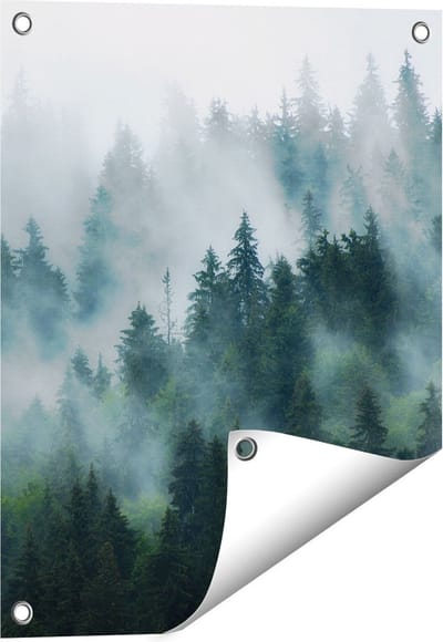 Gards Tuinposter Bos met Bomen in de Mist - 40x50 cm - Tuindoek - Tuindecoratie - Wanddecoratie buiten - Tuinschilderij