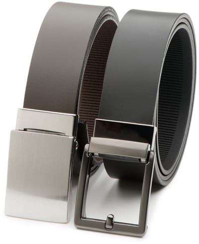 DTCH.FIT Leren riem duo Virgil Donkerbruin & Nathan Zwart - automatische sluiting - zonder gaatjes - 3,5cm breed - Riemmaat 85cm - Totale lengte 100cm - 2 Stuks