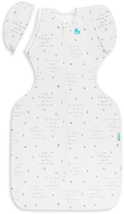 Love to Dream™ Babyslaapzak Swaddle Up™ - Inbakeren afbouwen - Baby 4-6 maanden - 6-8.5 kg - Zomer - Wit met tekst