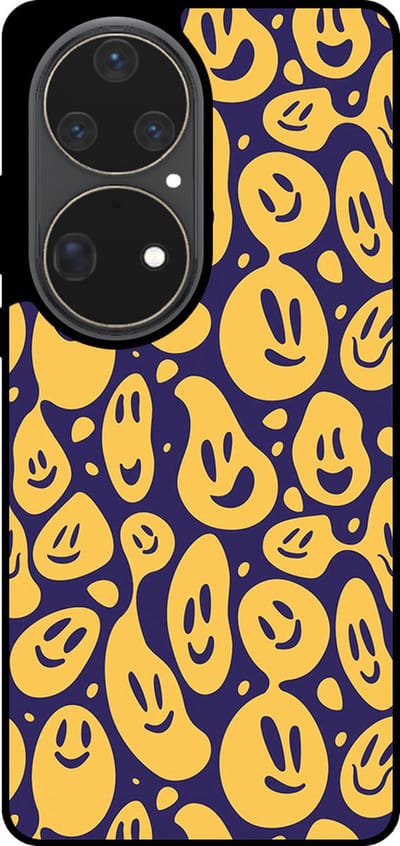 Smartphonica Telefoonhoesje Geschikt voor Huawei P50 Pro met smiley opdruk - TPU backcover case emoji design - Paars Geel geschikt voor Huawei P50 Pro