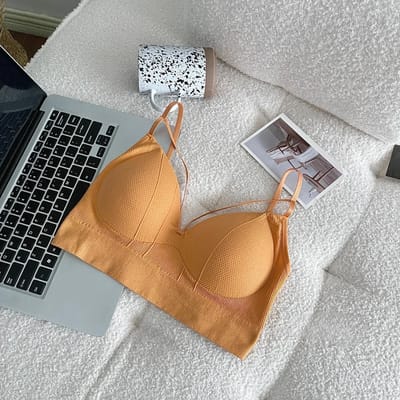 Dames Katoenen Ondergoed Tube Tops Sexy Effen Kleur Top Meisjes Mode Push Up Bh V-hals Tank Top Vrouwen Lingerie oranje