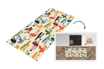 Keukenloper - Loper keuken - Patronen - Vliegtuig - Retro - 120x50 cm - Keukenloper vinyl