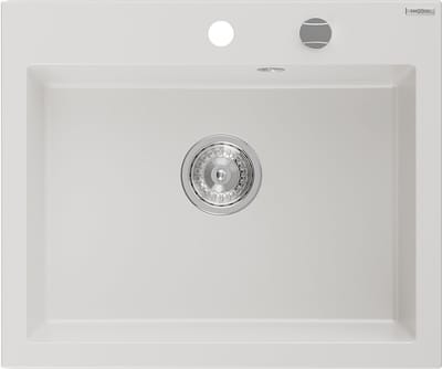 Mexen Elix granieten gootsteen 1-baks, 600 x 500 , wit, sifon chroom - 6525601005-20