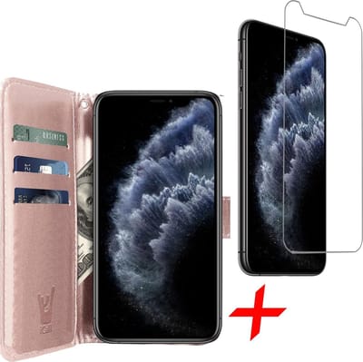 Hoesje geschikt voor iPhone 11 Pro Max - Roségoud Book Cover Kunstleer Wallet + Screenprotector Glas GlassGuard