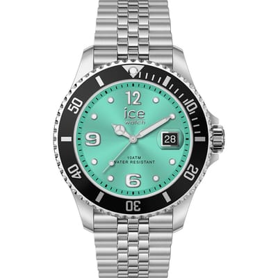 Ice Watch ICE steel - Black turquoise silver - 5 links 025913 Horloge - Staal - Zilverkleurig - Ø 41 mm