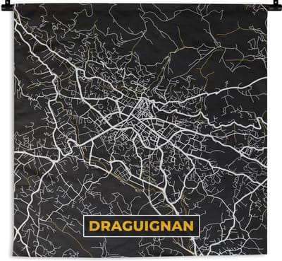 Wandkleed - Wanddoek - Draguignan - Stadkaart - Plattegrond - Kaart - Frankrijk - 180x180 cm - Wandtapijt - Stadskaart