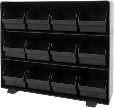 Opbergbox MCW-M10, opbergsysteem voor kleine onderdelen, 12 uitneembare vakken, 30x33x8cm zwart