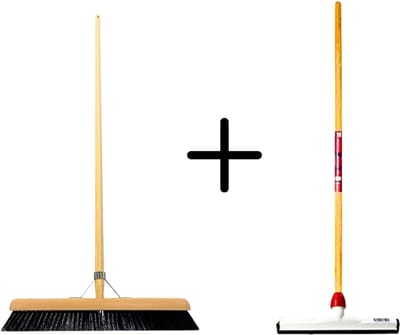 Synx Tools Paardenhaar 50cm + Vloertrekker Kunststof 35cm met Steel 150cm – Zaalveger – Vloerreiniger – Natuurrubber – Zachte binnenbezem met steel 150cm