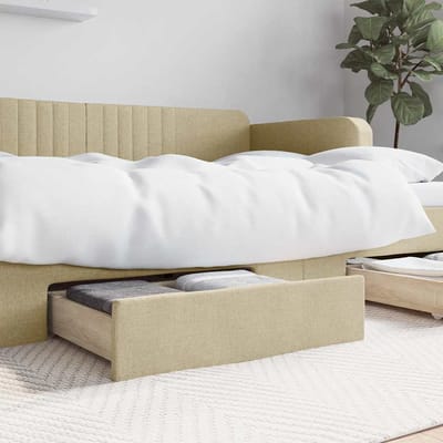 vidaXL - Bedlades - 2 - st - bewerkt - hout - en - stof - crèmekleurig