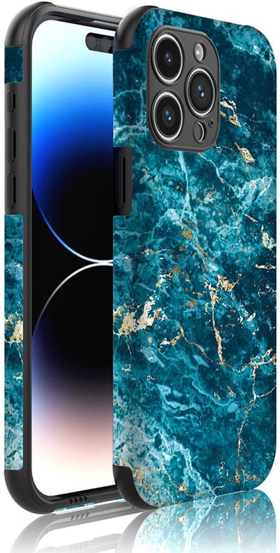 Smartphonica Telefoonhoesje Geschikt voor iPhone 14 Pro Max met Stootrand en Goud Blauw Marmer opdruk - Backcover PhoneCase Gold Blue Marble print geschikt voor iPhone 14 Pro Max