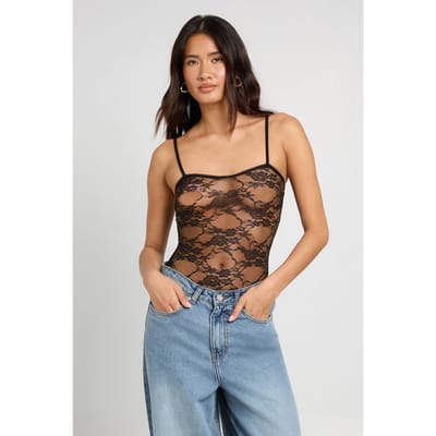 boohoo Dames Kanten Bodysuit Met Bandjes | Zwart | Maat: 34