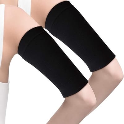 Set van 2 afslankende en vormgevende armmouwen, unisex, geschikt voor overtollig vet op de bovenarmen, met zonbescherming en bedekkende functies - Zwart