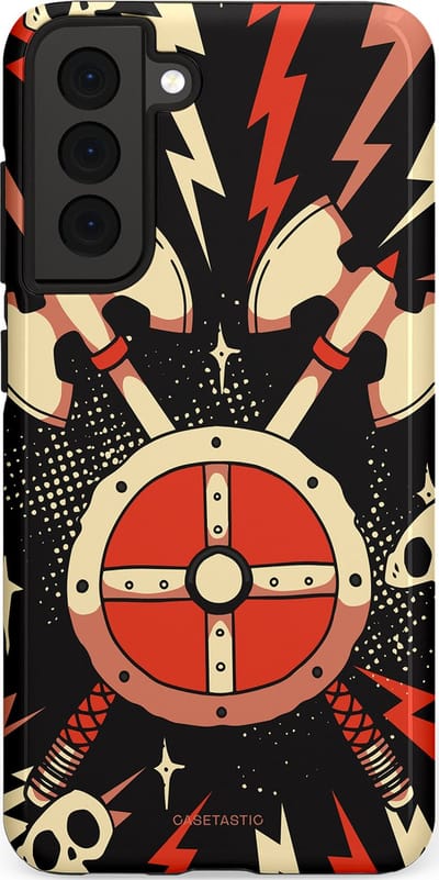 Casetastic Hoesje Geschikt voor Samsung S21 FE - Stijlvolle Beschermende Duo-layer Case - Zwart Rood Viking