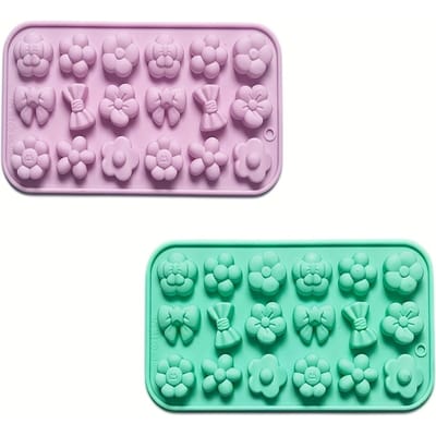 2 Stuks Chocolade Snoepvormen Siliconen Zeepvormen Bloem Strik Vorm Taartvormen voor DIY Zeep Hondensnoepjes Taart Pudding Vormen 2pcs