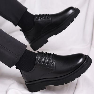 Lente/Herfst Nieuwe Designer Derby Schoenen voor Heren Zwart Verhoogde Zakelijke Schoenen Herenmode Casual Trouwschoenen Leren Schoenen voor Heren 37 black
