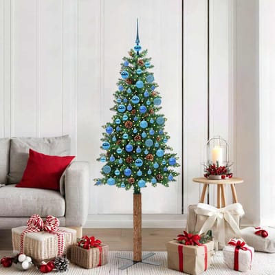 vidaXL - Slanke - Kerstboom - Groen - 180 - cm - PVC - en - massief - dennenhout
