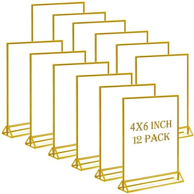 12-pack Acryl Bordhouder 4 X 6, Dubbelzijdige Gouden Fotolijst Staande Tafelbordhouders, Transparante Displaystandaard, Menu-flyerhouder Voor Bruiloftsfeesten