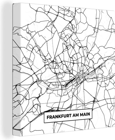 Canvas Schilderij Plattegrond - Frankfurt am Main - Kaart - Stadskaart - 20x20 cm - Wanddecoratie