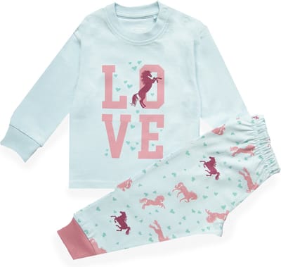 Frogs and Dogs - Horse Aqua F&D Pyjama | Aqua meisjes jongens - Katoen - Maat 62