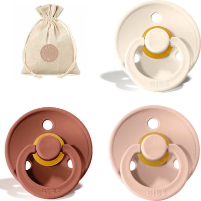 BIBS spenen T1 met speenzakje | Ivory, Woodchuck, Blush | 0 tot 6 maanden