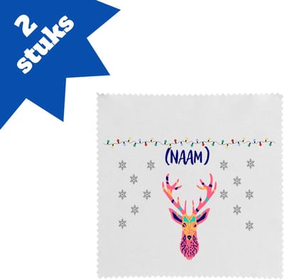 Akyol - kerst rendier met eigen naam brillendoekjes - Kerstmis - kerst beker - winter - kerst - christmas - kerst cadeau - 17,8 bij 17,8 cm - 2 stuks