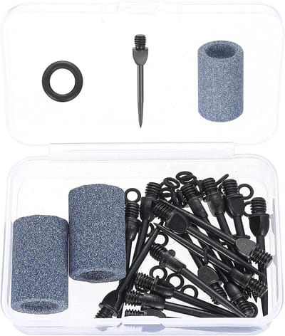16 stalen dartpunten met schroefdraad, metalen dartaccessoires voor steeldarts, inclusief rubberen ringen en slijpsteentjes voor optimale prestaties