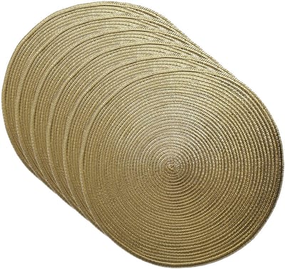 Gerimport Placemat - 12x - metallic goud - dia 38 cm - rond - geverfd jute.- onderlegger - kerstdiner/diner placemats