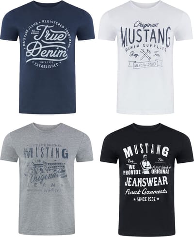 Mustang Heren T-Shirt 4-pack Mustang heren-T-shirt regular fit Veelkleurig 4XL Ronde Hals Volwassenen Opdruk Print Shirts
