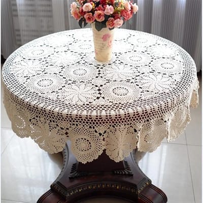 Gehaakt Tafelkleed - Tafeldecoratie Rond - Eetkamer Aankleden - Handgemaakt Ontwerp - 130cm Diameter - Beige