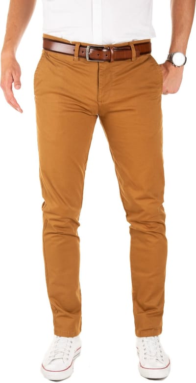 Yazubi Heren Chinobroek Dustin – Inclusief riem – Slim Fit – Katoen Stretch – Camel – Met riem & 5-pocket