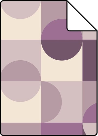 Proefstaal ESTAhome behang cirkels in Bauhaus stijl paars en beige - 26.5 x 21 cm - 130939-S