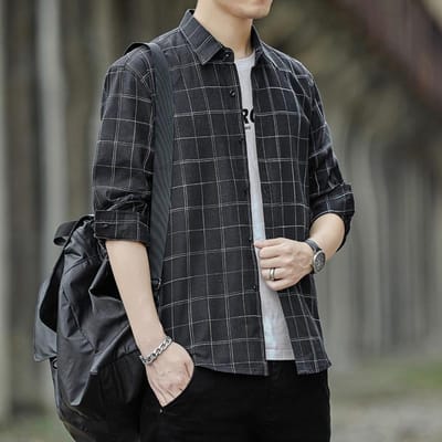 Geruit overhemd met lange mouwen Heren Trend Casual Koreaanse Versie Mode Veelzijdige Kleding Gestreept Overhemd Heren XXL