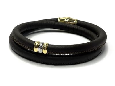 NIEUW! Jolla - dames armband zilver - leer - magneetsluiting - bedels - tweekleurig - Golden Touch - Bruin