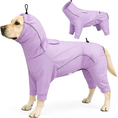 Vierpoot Honden Regenjas Winddicht Waterdicht Koudebestendig Huisdier Jas Met Reflecterende Strip Capuchon Buiten Kamperen Wandelen Hond Cape (plum,XS（old）) pruim